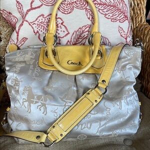 Coach Yellow and Tan Two-Way Bag with Silver Hardware